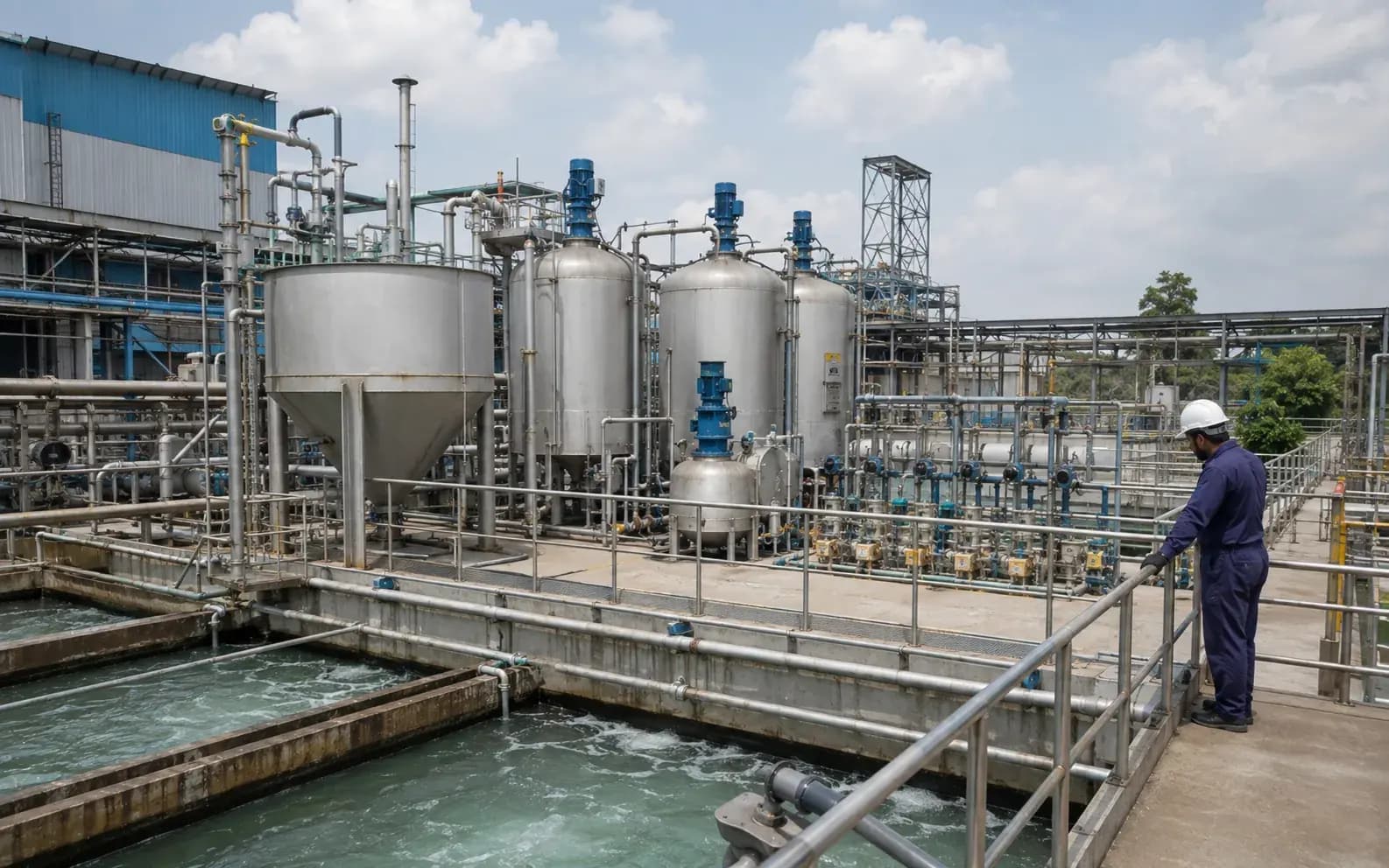 industrial effluent treatment plant with reactor tanks