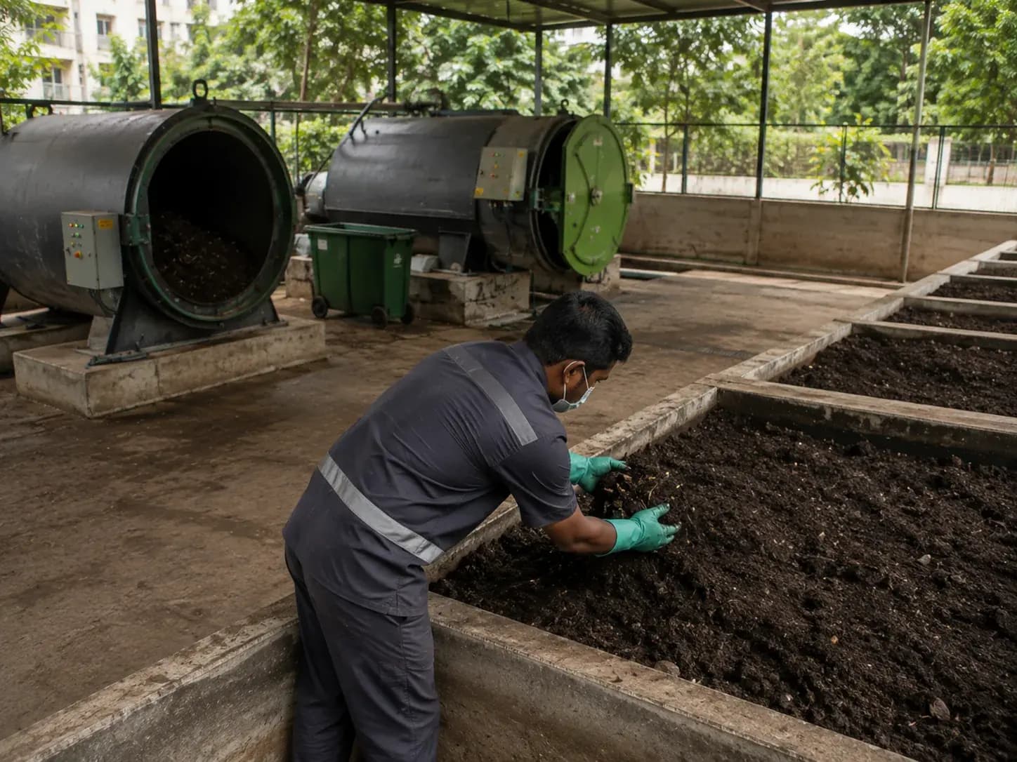 in-vessel composters and vermicompost beds producing dark finished compost