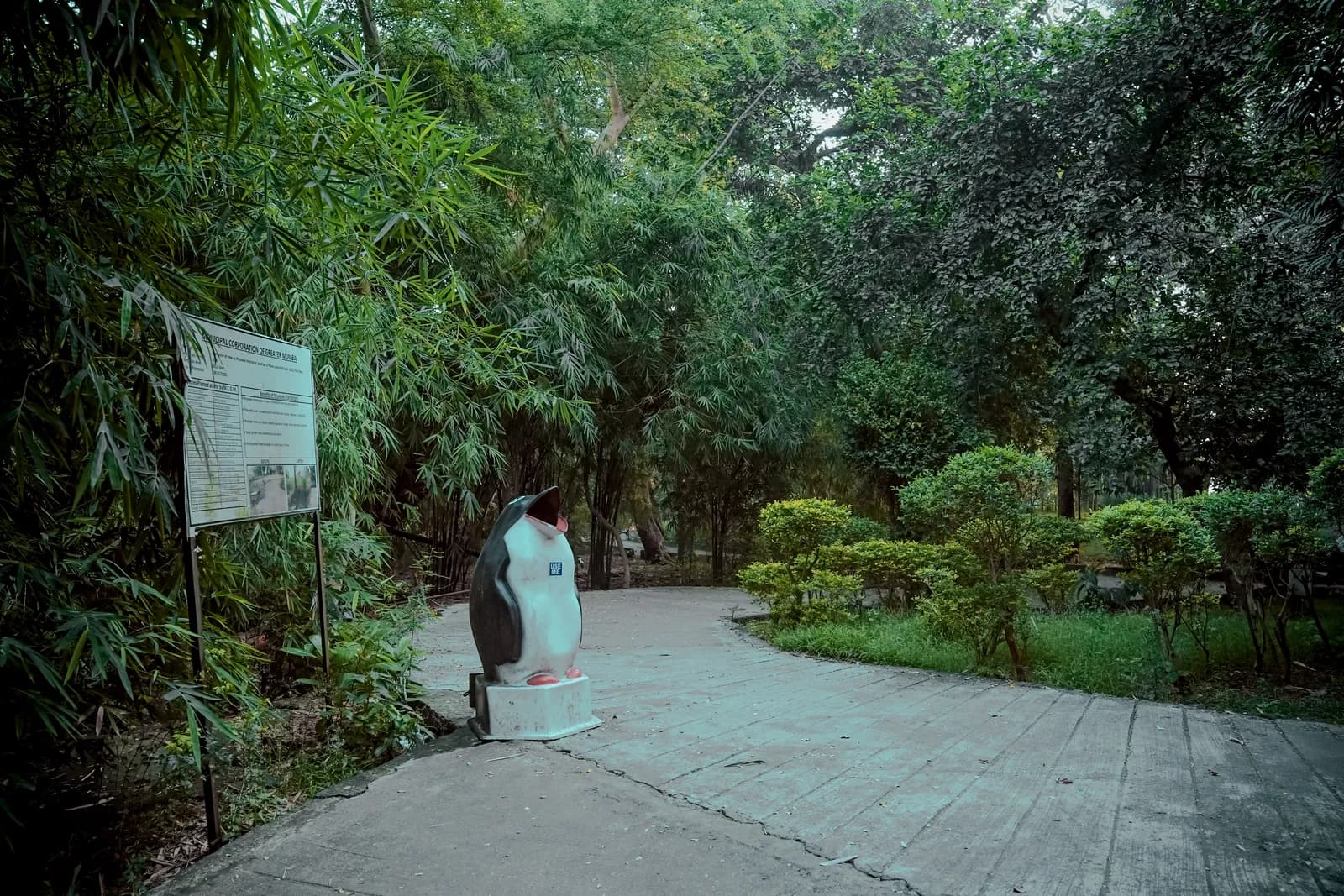 Miyawaki planting at the Powai lakefront, with the MCGM site board listing the species planted