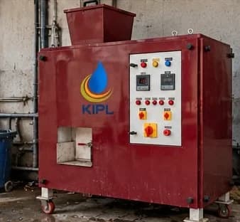 A maroon KIPL-branded organic waste converter with feed hopper and control panel